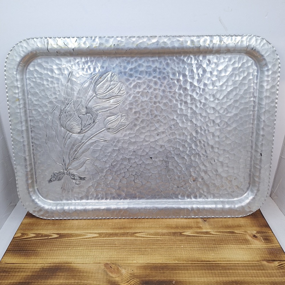Vintage Hand Wrought Creations Aluminum Tray With Tulips By Rodney Kent‎ #400